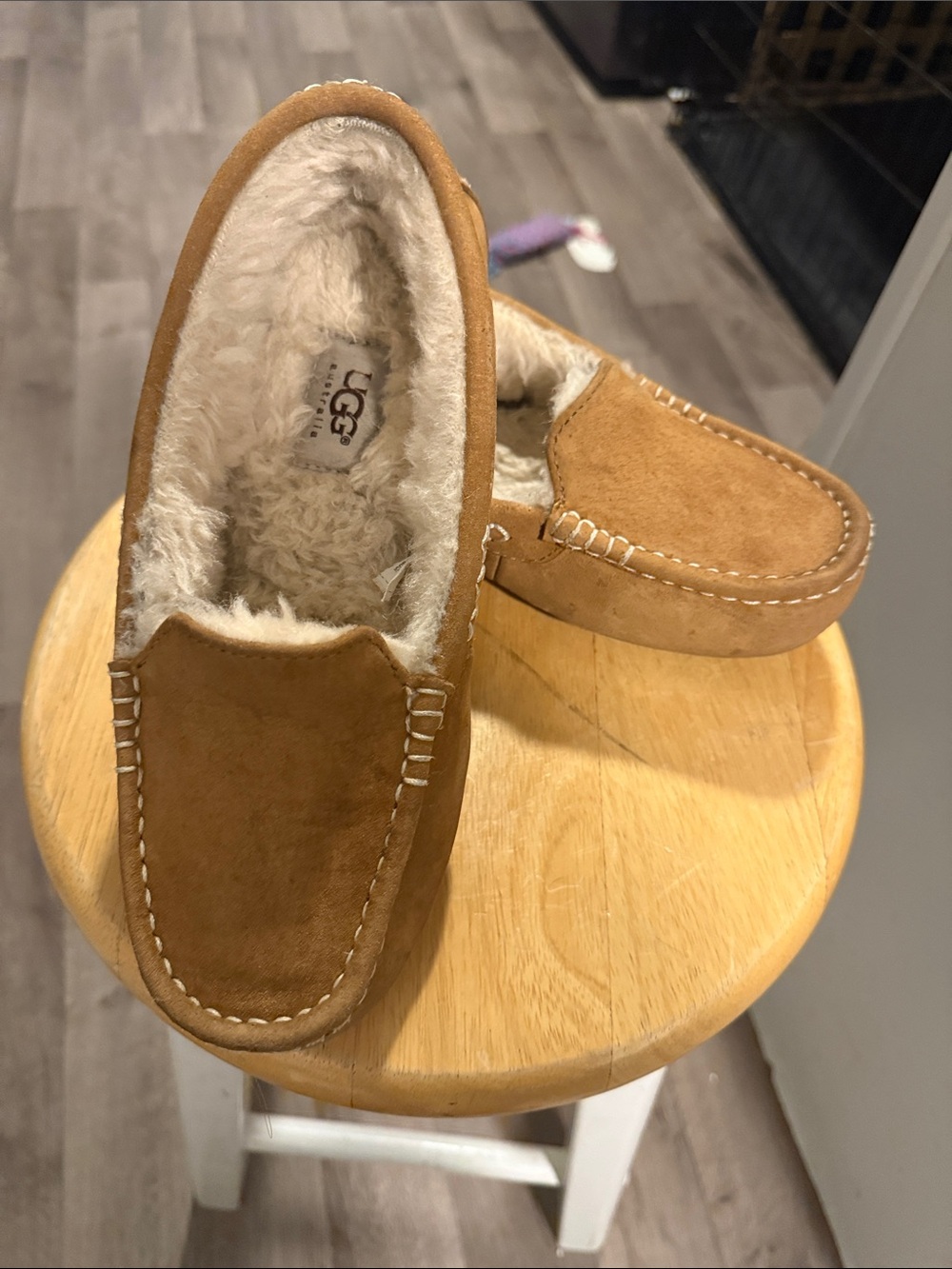 UGG Chestnut Suede Shearling Moccasins - Tan Brown